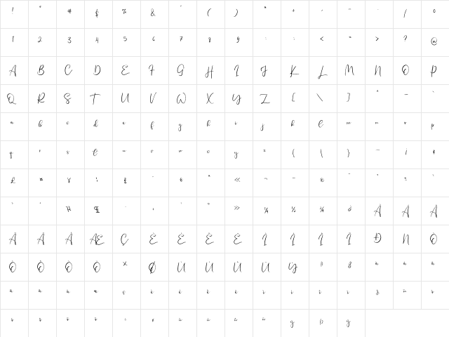 Single Signature Thin Ordinary Regular  glyph index