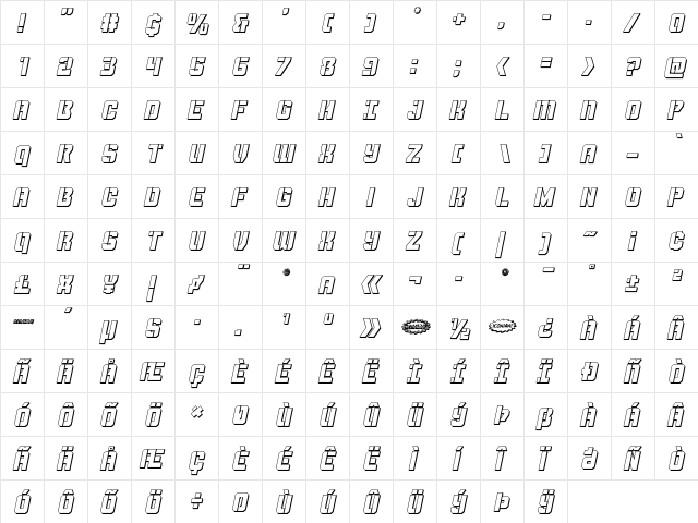 Thunder Trooper 3D Italic Italic  glyph index