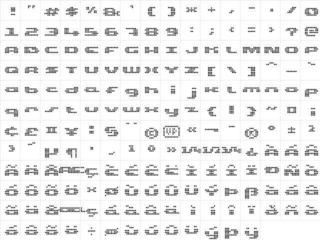 UP Tiny lcd four 8 Regular  glyph index
