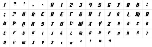 SF Aftershock Debris Condensed Italic  glyph index