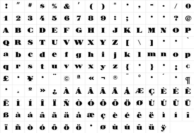 SphinxSolid Roman  glyph index