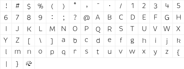 Brevia Light Regular  glyph index