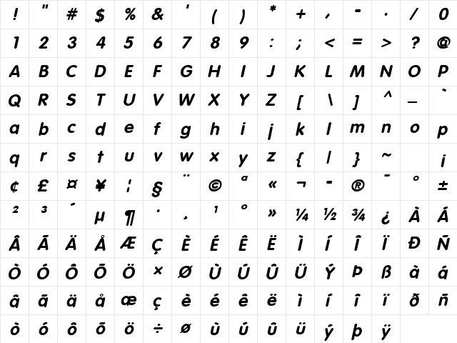 Corporate Rounded Bold Oblique  glyph index