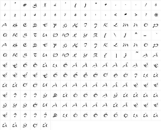 VI Cam Chuong Hoa Normal  glyph index