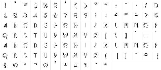 a_BosaNovaSh Regular  glyph index