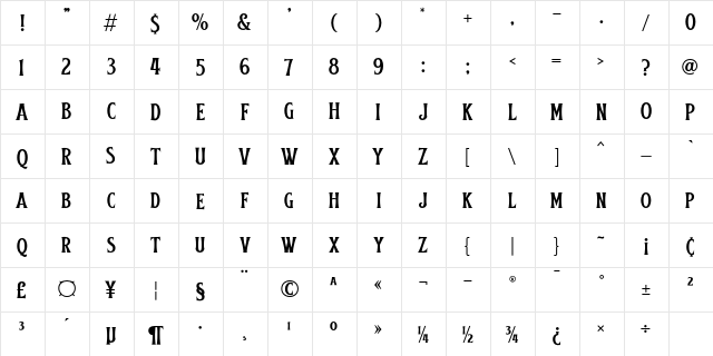 Obsypac Regular  glyph index