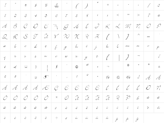 Bickley Script (F backwards) Regular  glyph index