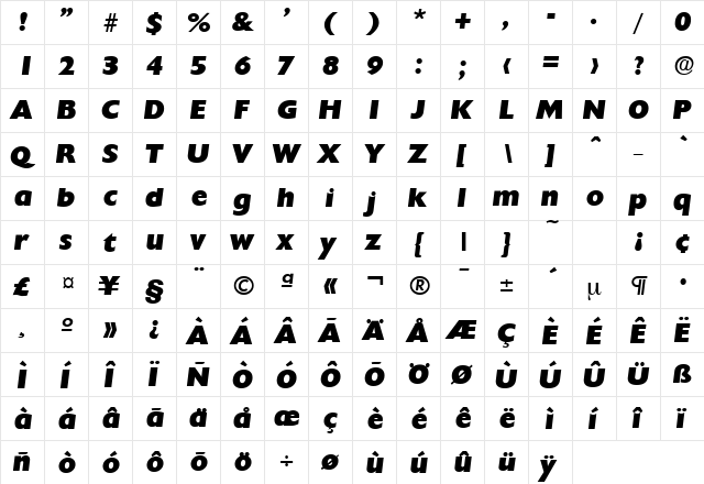 Chantilly-Serial-Heavy RegularItalic  glyph index