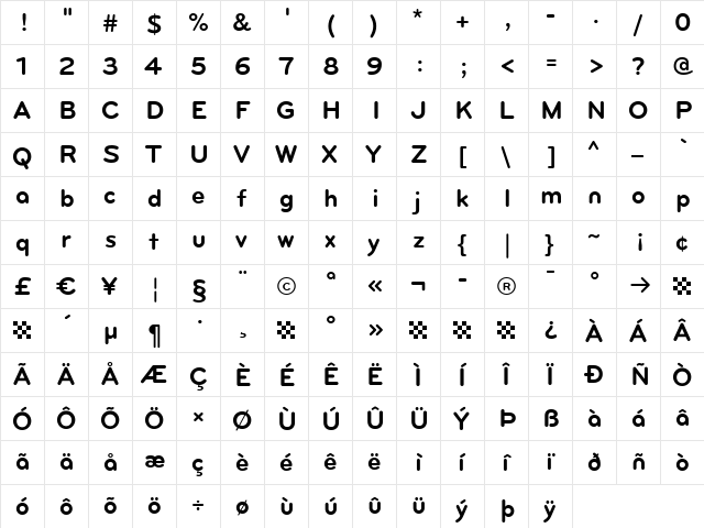 Bryant Regular  glyph index