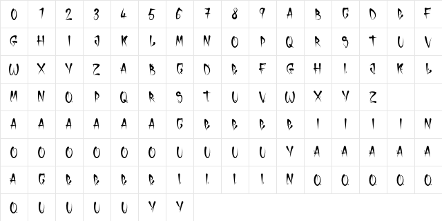 Horror Cholo-DaFont Regular  glyph index