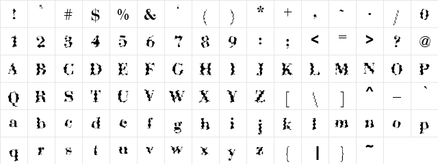 Liquify Regular  glyph index