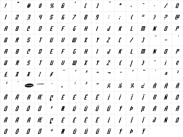 Nemesis Enforcer Expanded Italic Expanded Italic  glyph index