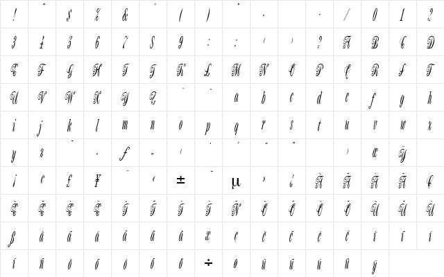 Calvados Regular  glyph index