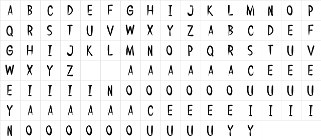 HD DOODLE Regular  glyph index