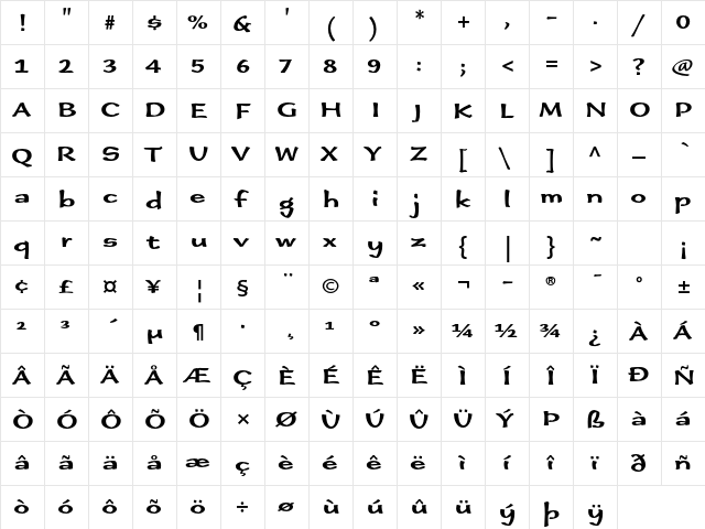 Immi Five O Five Std Regular  glyph index