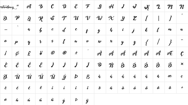 Herlambang Regular  glyph index