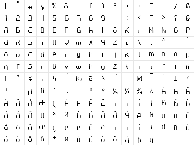 Computer 7 Regular  glyph index
