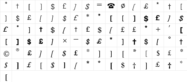 Commercial Pi East BQ Regular  glyph index