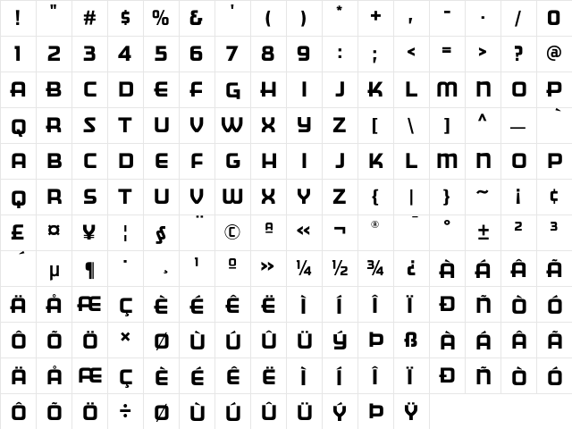 Motel-Gothic Regular  glyph index