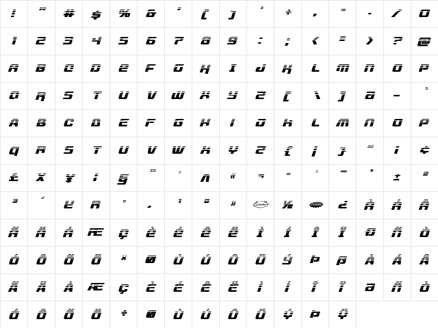 Livewired Halftone Italic Italic  glyph index