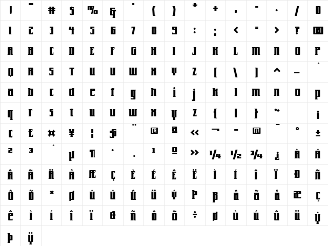 Farrier ICG Black Regular  glyph index