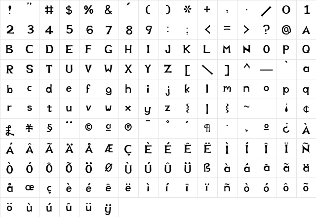 Spooky Regular  glyph index
