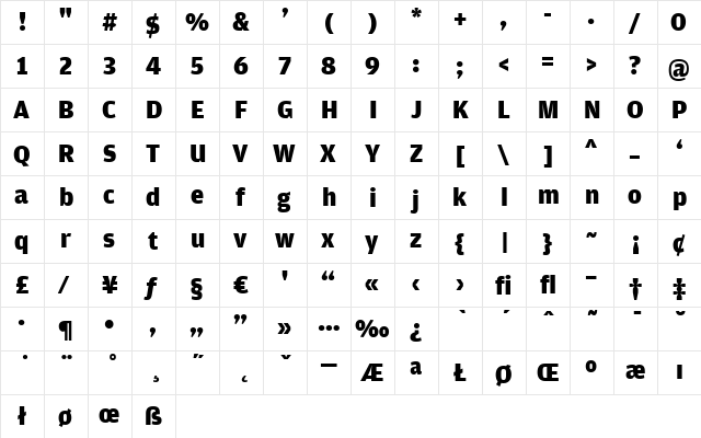 Amplitude-Black Regular  glyph index