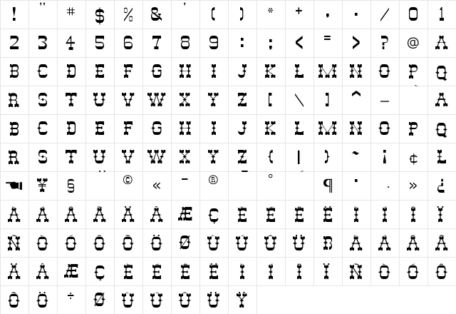 Abilene Regular  glyph index