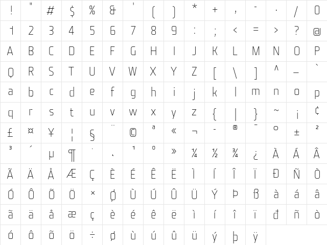 Fishmonger MT Plain  glyph index