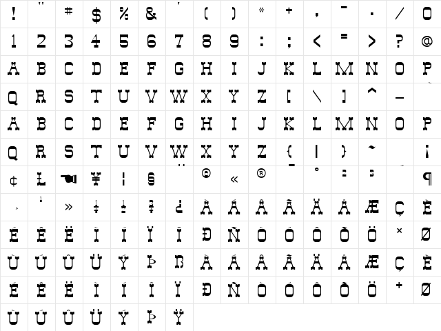 Slimmer Pickens SSi Regular  glyph index