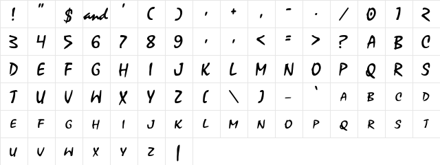 Xoxoxa Regular  glyph index