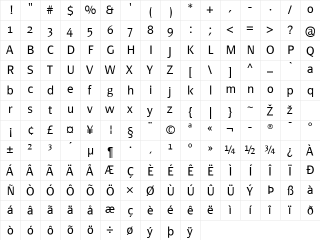PageSans-Light Regular  glyph index