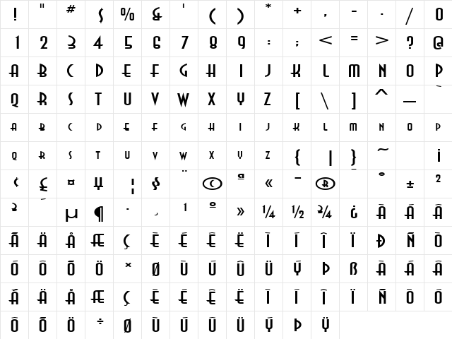 Asia Extended Normal  glyph index