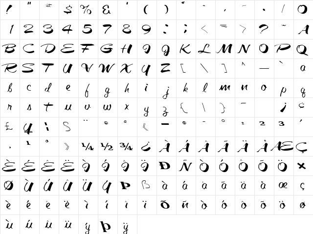 Galactic Regular  glyph index