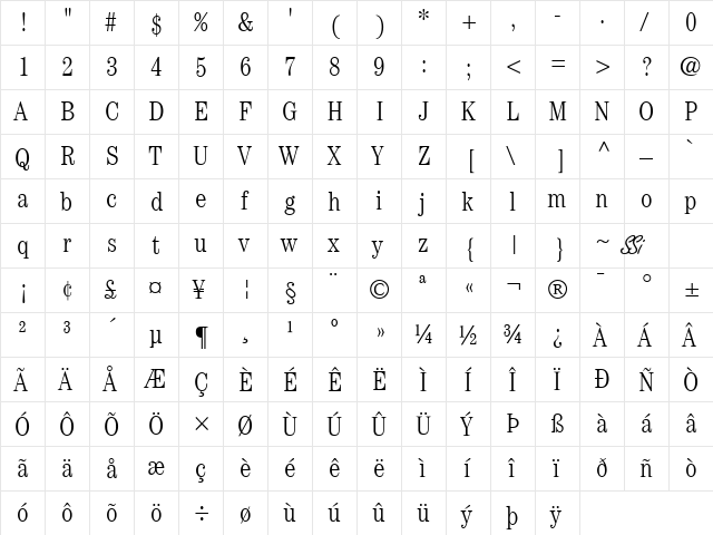 Century Light Condensed SSi Light Condensed  glyph index