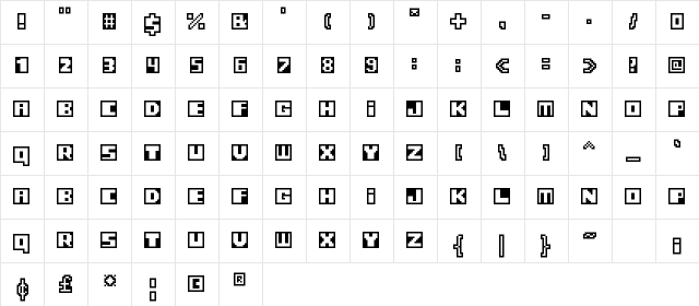 PixelCards Medium  glyph index