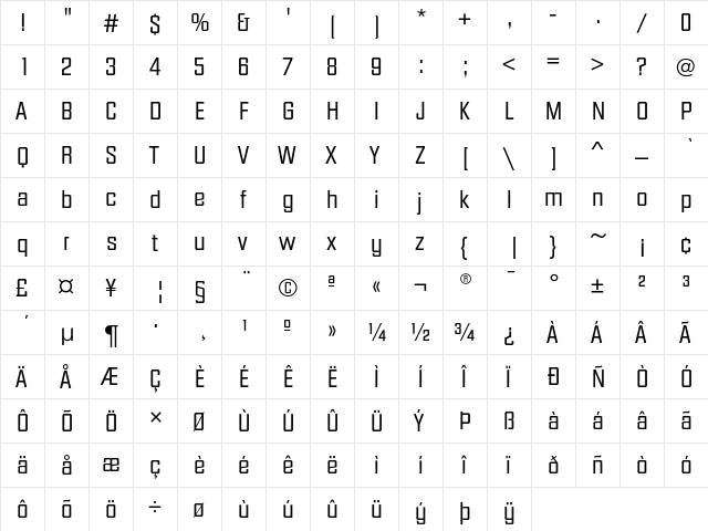 DiamanteEF Regular  glyph index