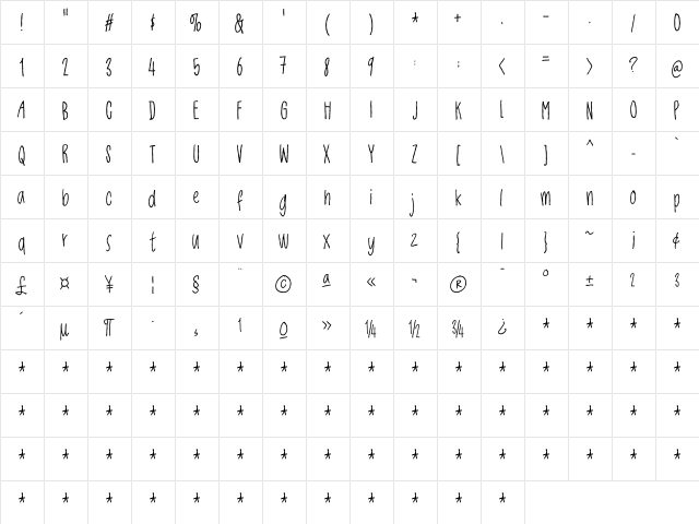 Jackdaws DEMO Regular  glyph index