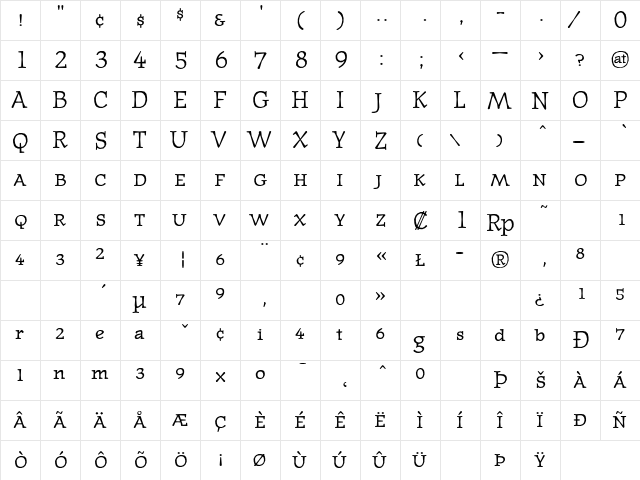 JournalTextSmallcaps Regular  glyph index