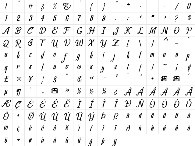 Allema Demo  glyph index