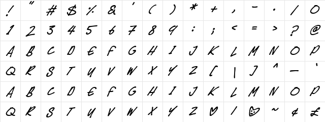 Speedy Marker Italic  glyph index