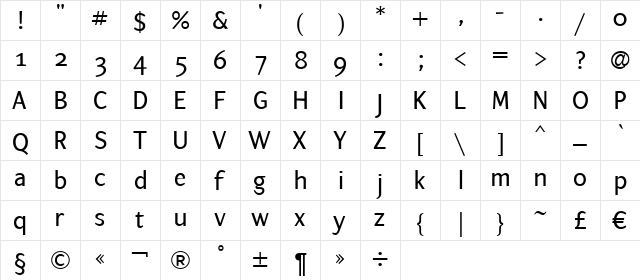 ArtemiusSans SN Regular  glyph index