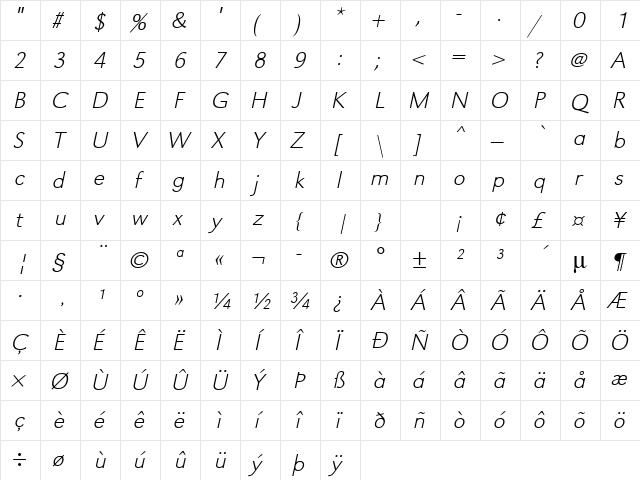 URWGroteskTExtLigWid Oblique  glyph index