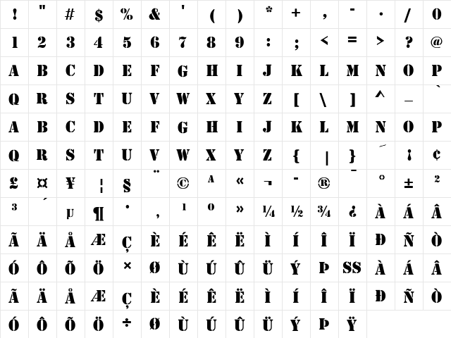 Stencil D Regular  glyph index