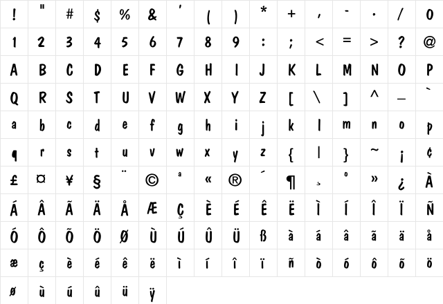 DomCasual-Normal Regular  glyph index