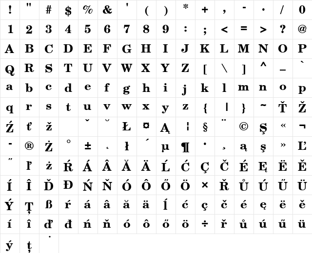 CenturySchLEE Bold  glyph index