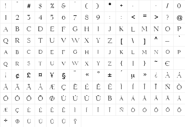 Euboea Regular  glyph index