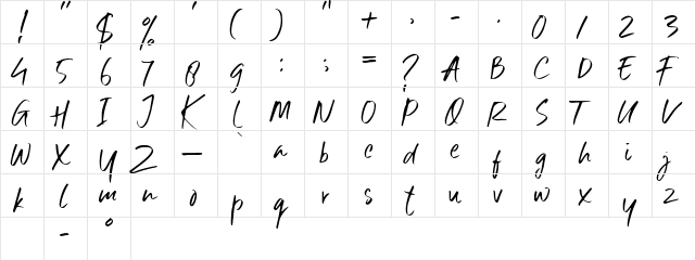 Six Away Font (Demo) Regular  glyph index