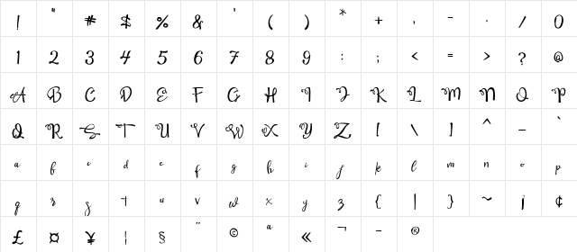 Qamari Script Regular  glyph index