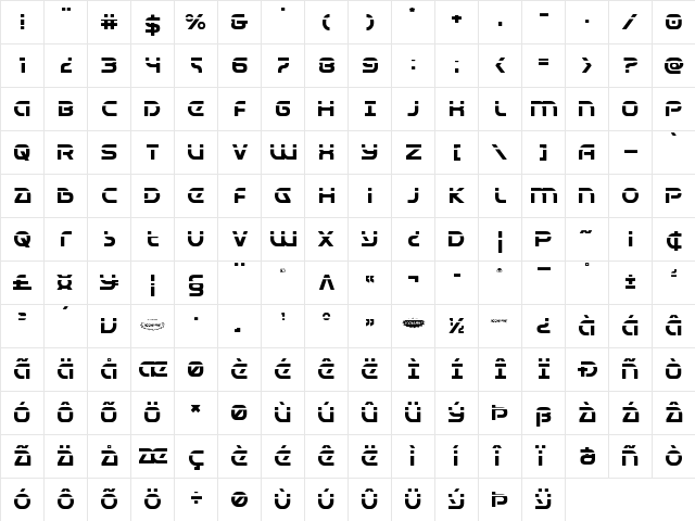 Universal Jack Laser Regular  glyph index